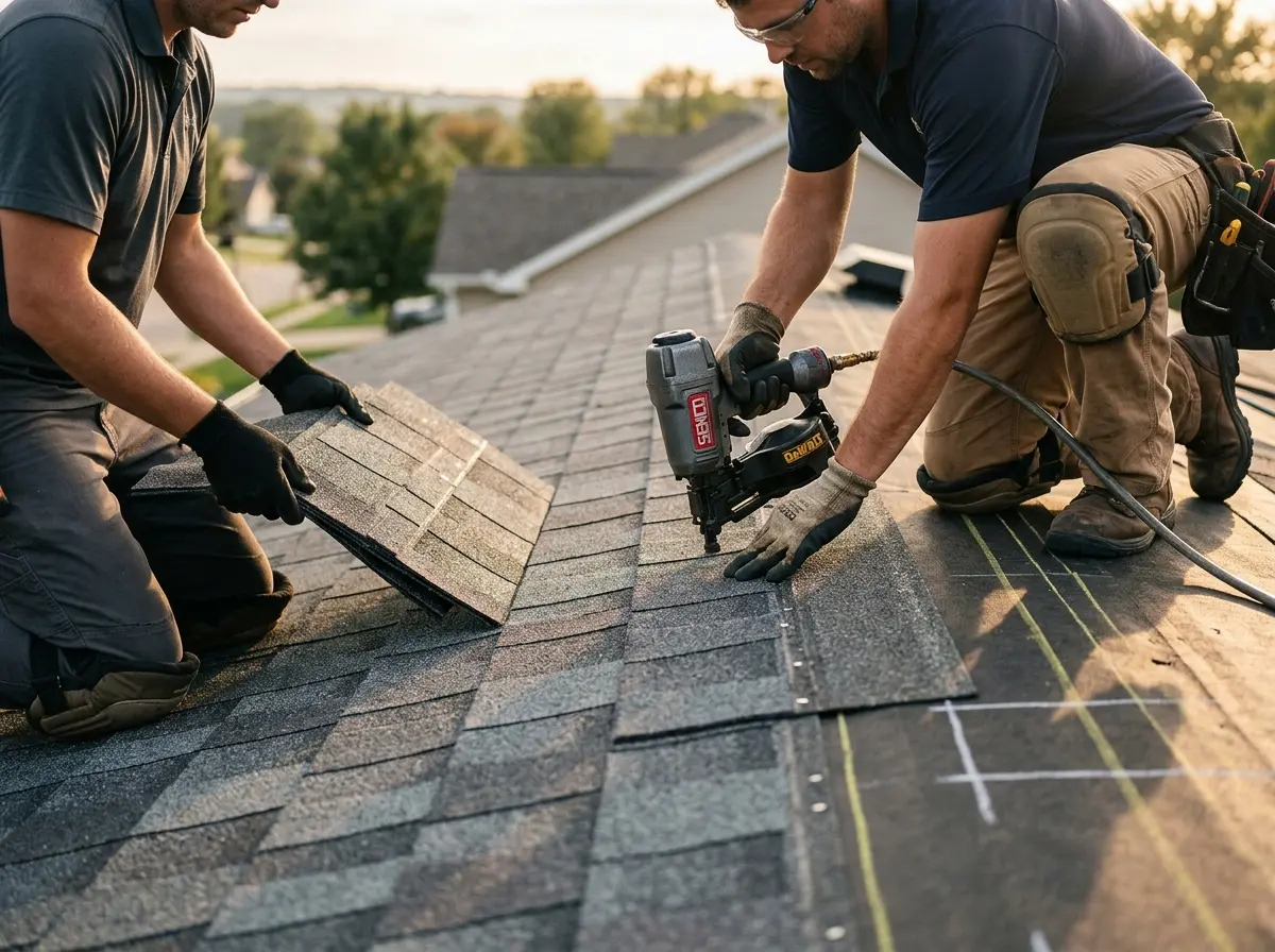 Professional roofer working on a residential roof in Sylvania